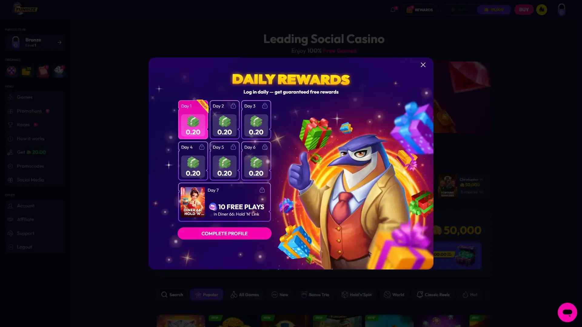 Funrize Daily rewards